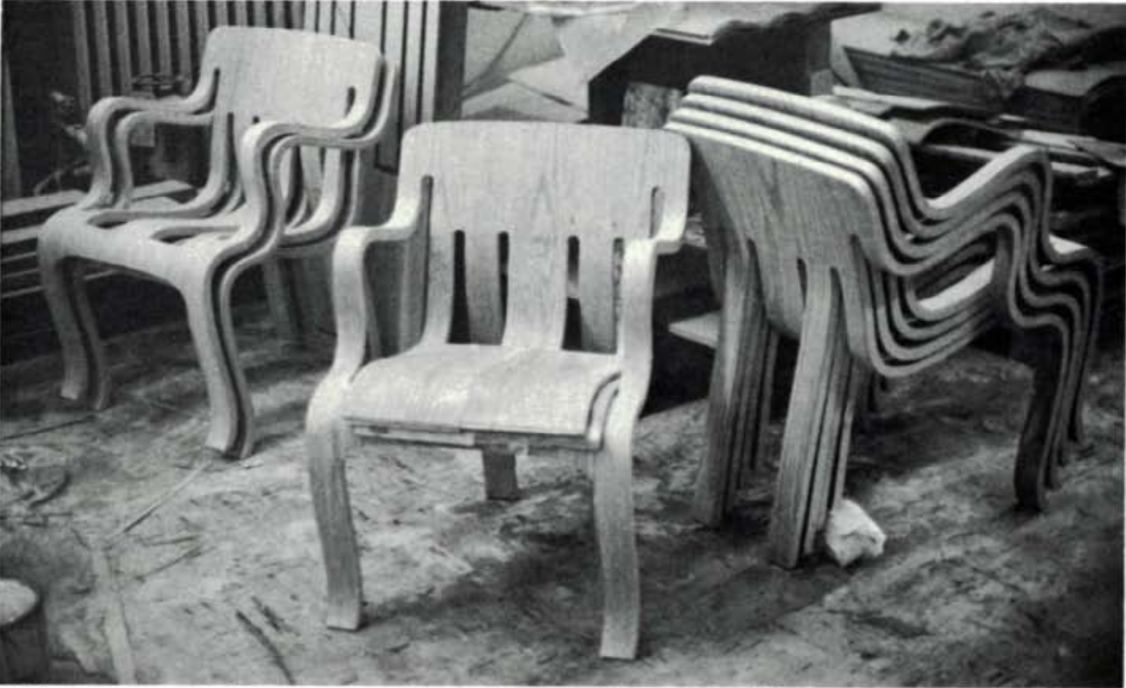 Three stacks of chairs, showing different angles of the chair.