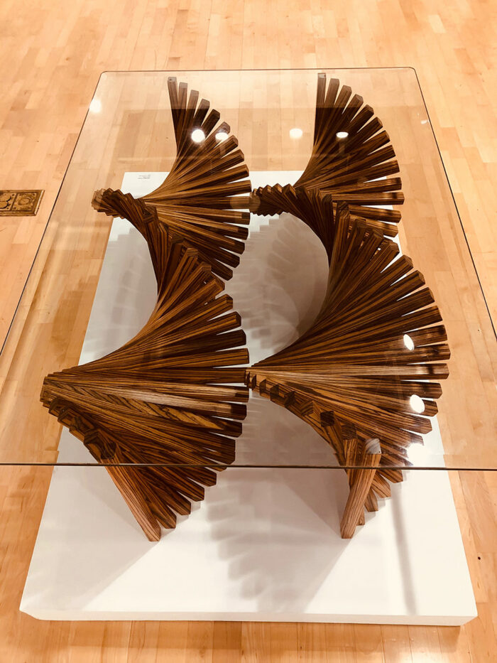 A top down view of Abraham Tesser's Helix Table