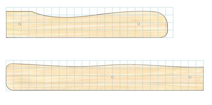 An illustration of the seat and back rest templates. A grid goes across the templates to show proportions. 