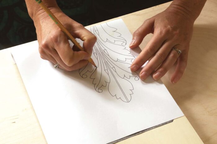 Mary is tracing over a line drawing of the acanthus leaf