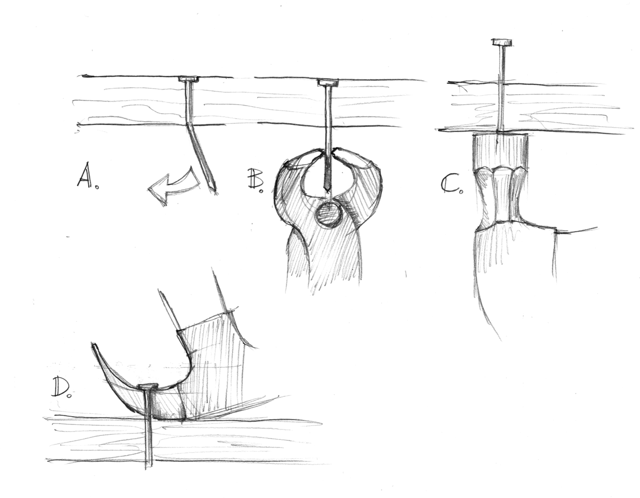 An illustration showing how to extract nails from a board.